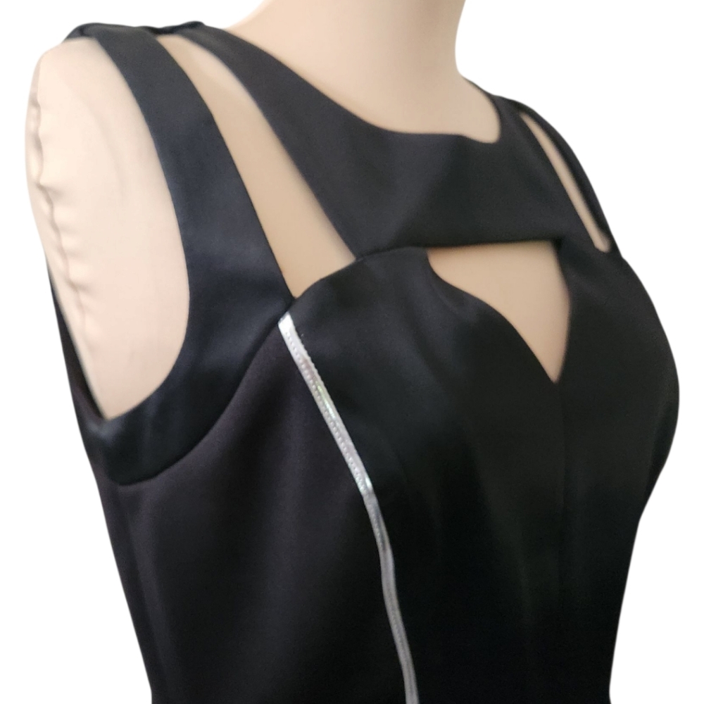 JAX Black Satin Cut-Out Peplum Cocktail Dress - Size 10 - Picture 6 of 13